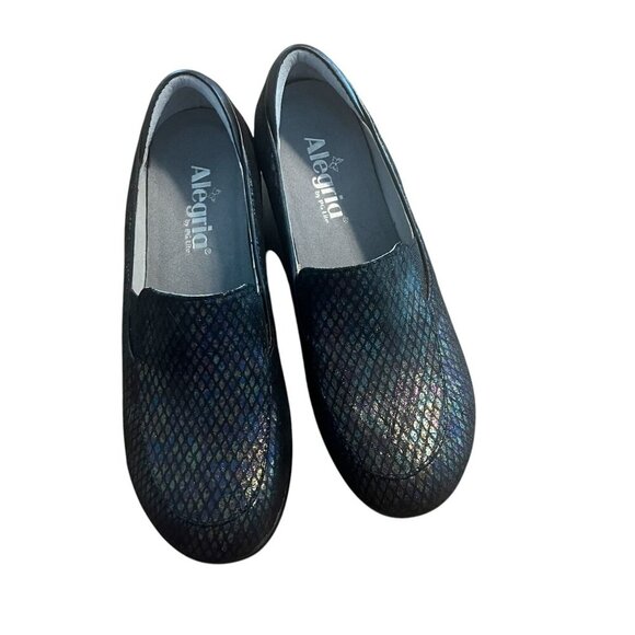 Alegria Womens Black Iridescent Slip-On Loafers  Emma Wedge Clogs Size 39 Size 9 - Picture 6 of 10